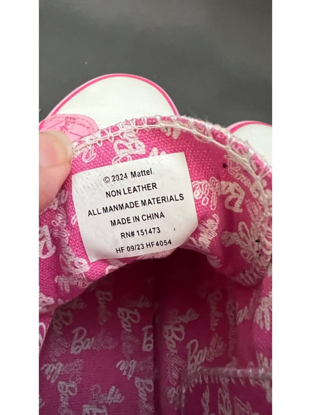 Barbie Pink High-Top Sneakers With Logo Print & White Toe Cap Size 1 Non-Leather - Picture 5 of 5